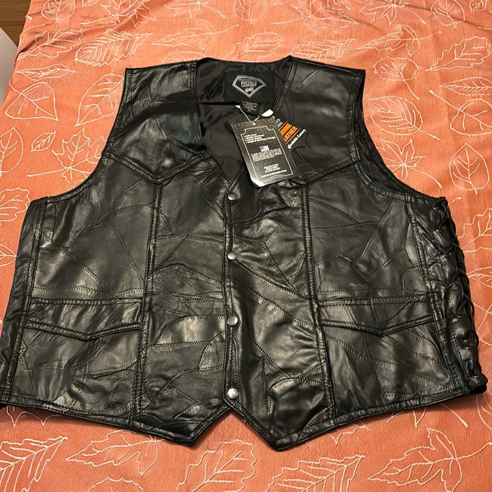 NWT Diamond Plate Buffalo Leather Live to Ride Mens Vest 2X